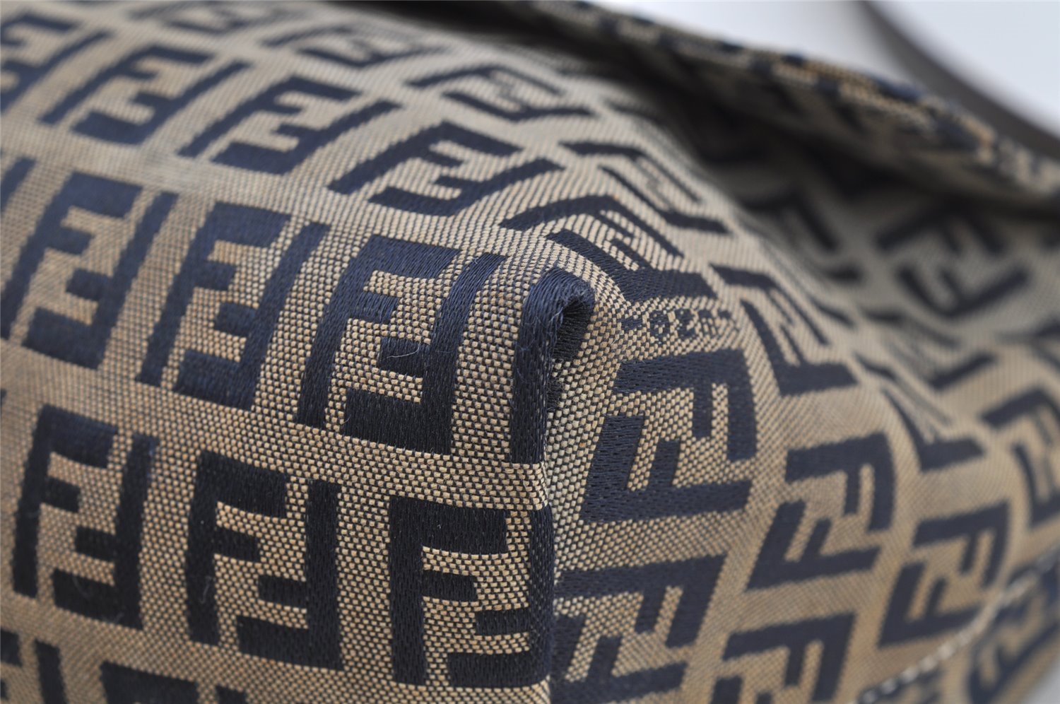 Authentic FENDI Zucchino Shoulder Bag Purse Canvas Leather Navy Blue 3297I