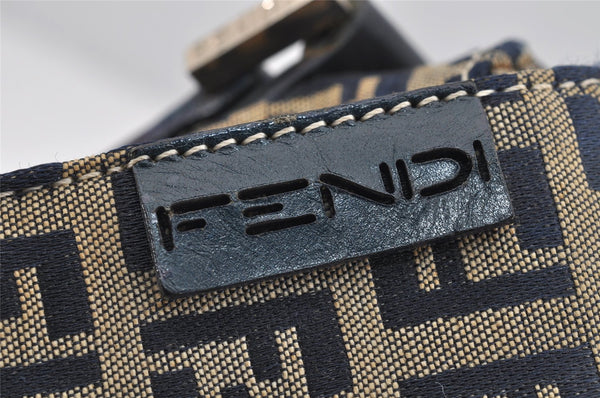 Authentic FENDI Zucchino Shoulder Bag Purse Canvas Leather Navy Blue 3297I