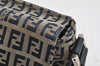 Authentic FENDI Zucchino Shoulder Bag Purse Canvas Leather Navy Blue 3297I
