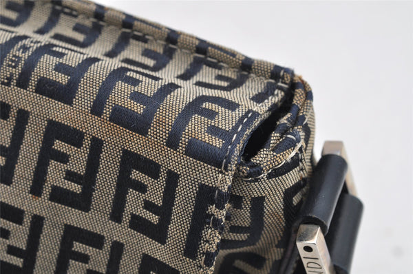 Authentic FENDI Zucchino Shoulder Bag Purse Canvas Leather Navy Blue 3297I