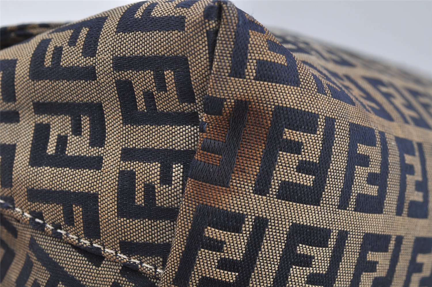 Authentic FENDI Zucchino Shoulder Bag Purse Canvas Leather Navy Blue 3297I
