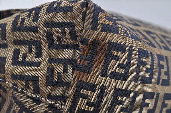Authentic FENDI Zucchino Shoulder Bag Purse Canvas Leather Navy Blue 3297I