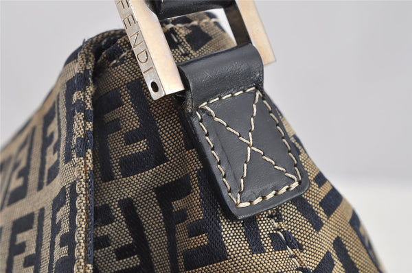 Authentic FENDI Zucchino Shoulder Bag Purse Canvas Leather Navy Blue 3297I
