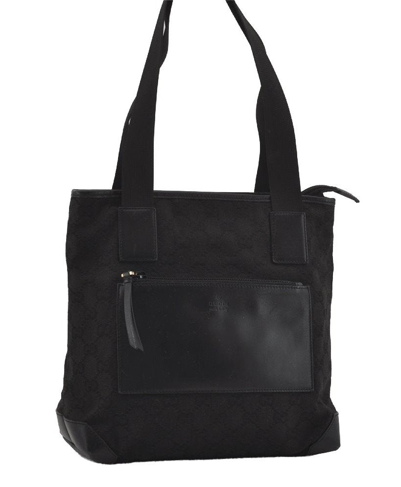 Authentic GUCCI Vintage Shoulder Tote Bag GG Canvas Leather 0190402 Black 3298I