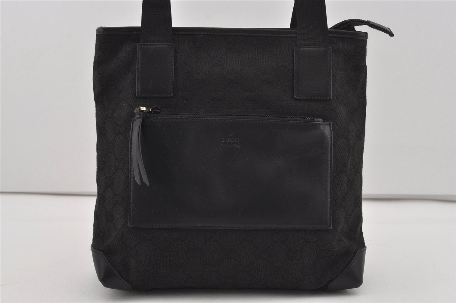 Authentic GUCCI Vintage Shoulder Tote Bag GG Canvas Leather 0190402 Black 3298I