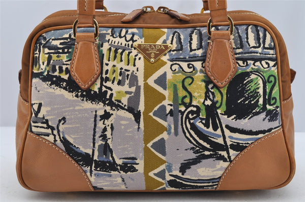 Authentic PRADA Vintage Canvas Leather Nylon Shoulder Hand Bag Purse Brown 3299I