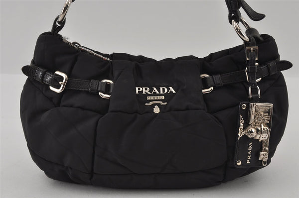 Authentic PRADA Crispy Nylon Ca Tessuto Leather Shoulder Bag BR3815 Black 3301I