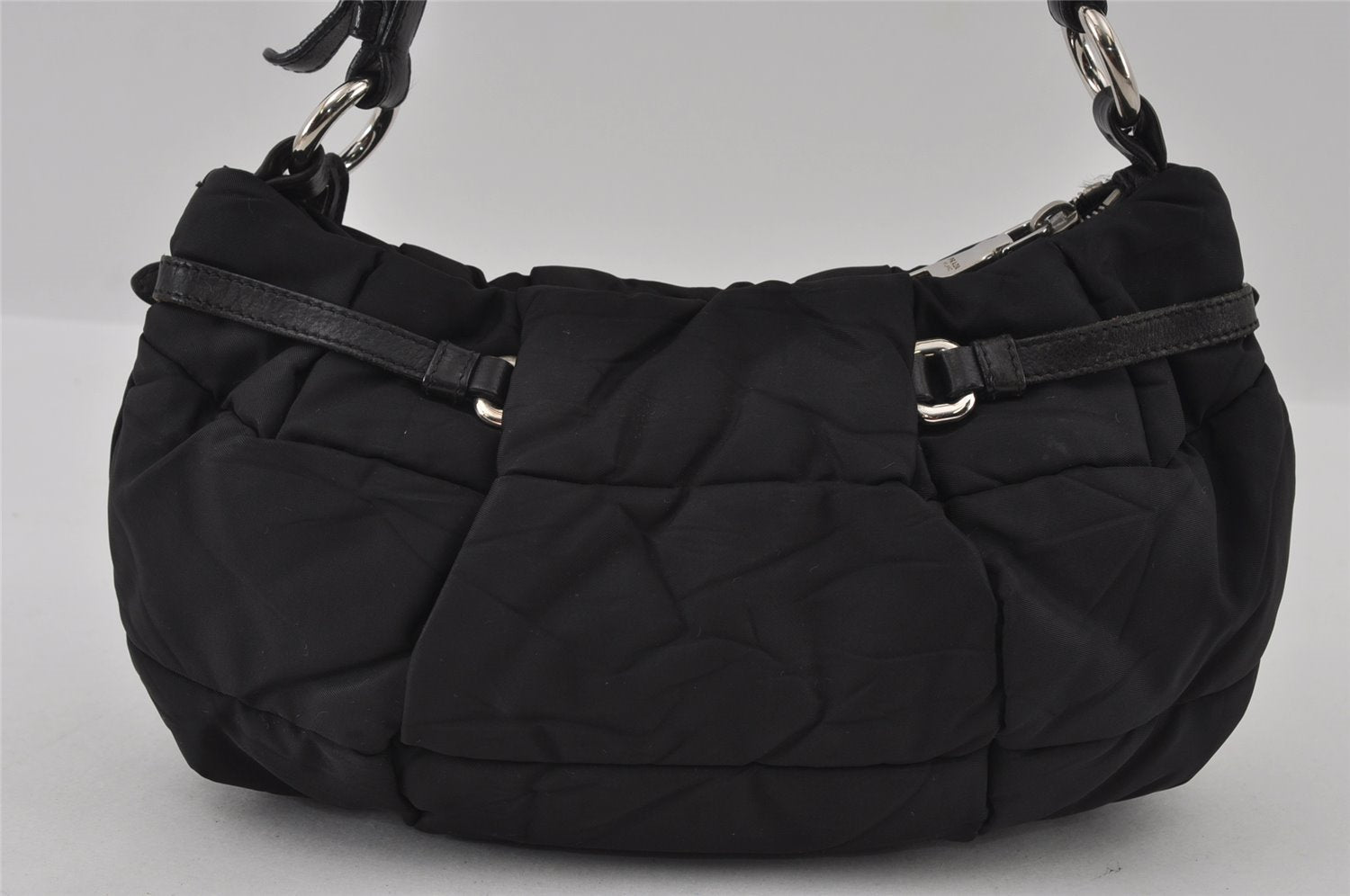 Authentic PRADA Crispy Nylon Ca Tessuto Leather Shoulder Bag BR3815 Black 3301I