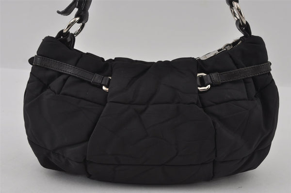 Authentic PRADA Crispy Nylon Ca Tessuto Leather Shoulder Bag BR3815 Black 3301I