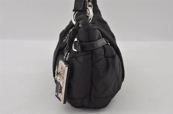Authentic PRADA Crispy Nylon Ca Tessuto Leather Shoulder Bag BR3815 Black 3301I