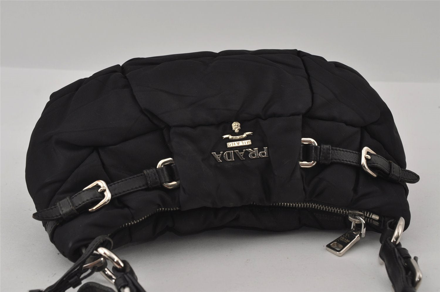Authentic PRADA Crispy Nylon Ca Tessuto Leather Shoulder Bag BR3815 Black 3301I