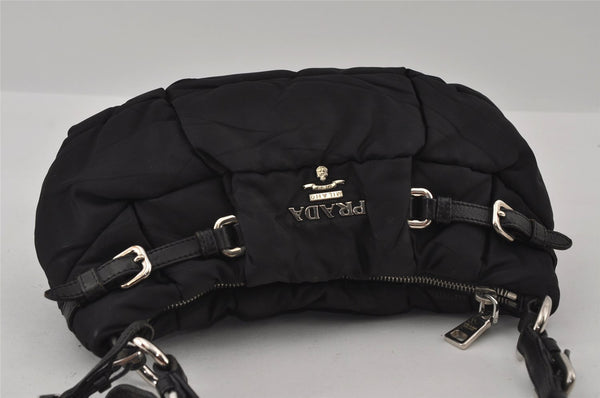 Authentic PRADA Crispy Nylon Ca Tessuto Leather Shoulder Bag BR3815 Black 3301I