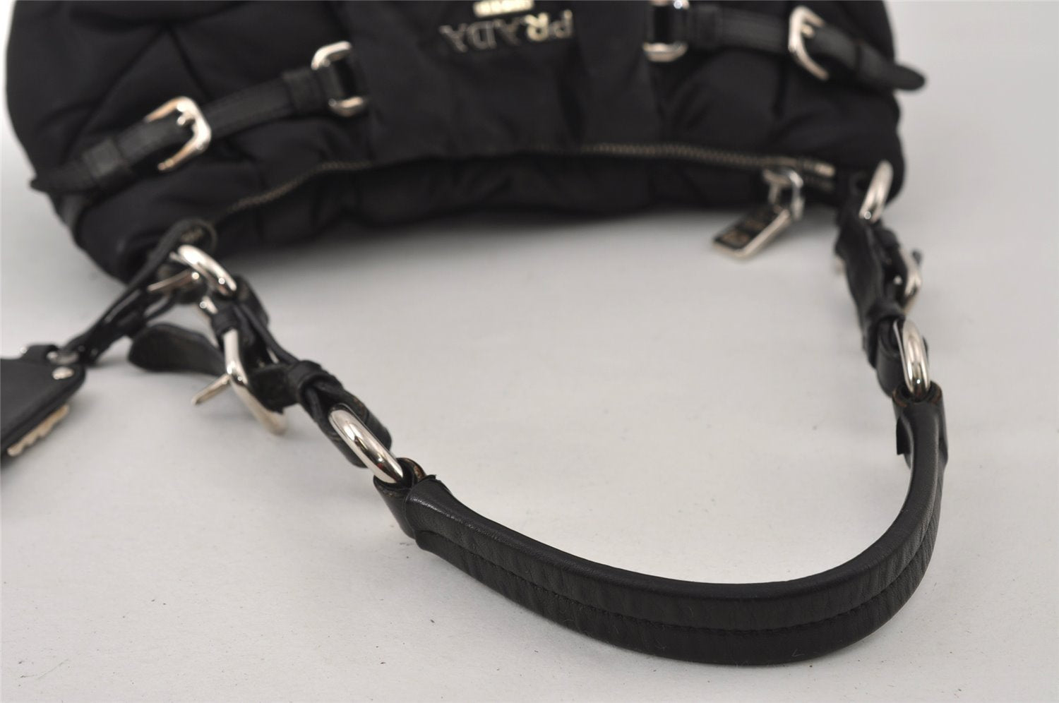 Authentic PRADA Crispy Nylon Ca Tessuto Leather Shoulder Bag BR3815 Black 3301I