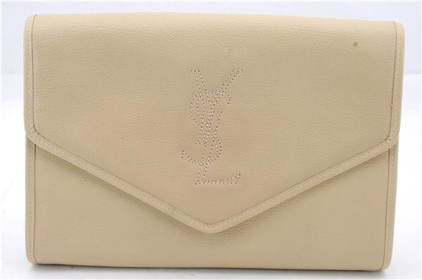 Authentic YVES SAINT LAURENT Clutch Hand Bag Purse Leather Beige 3302D