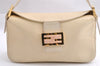 Authentic FENDI Mamma Baguette Shoulder Hand Bag Purse Leather White 3303I