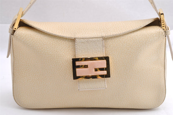 Authentic FENDI Mamma Baguette Shoulder Hand Bag Purse Leather White 3303I