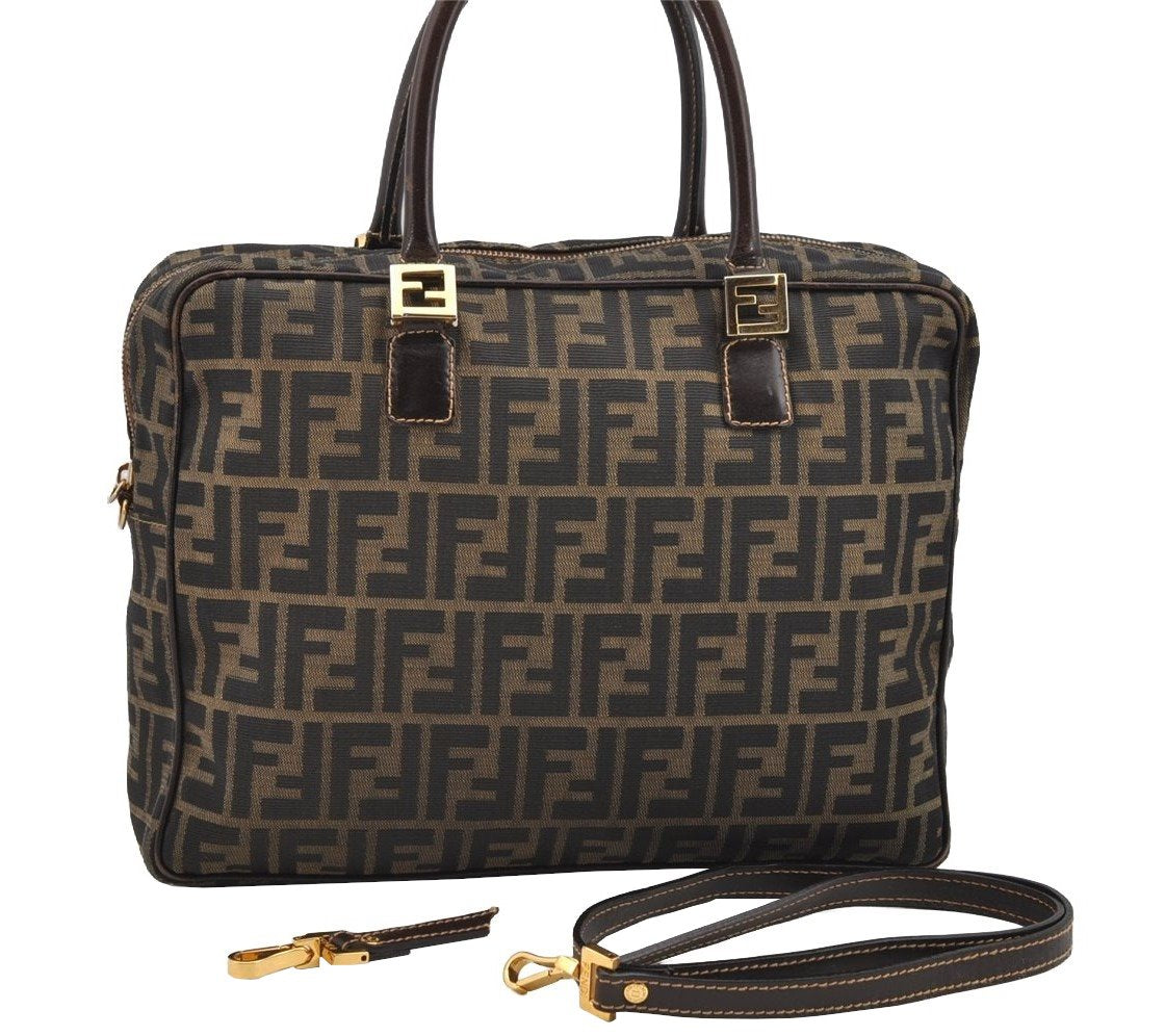 Authentic FENDI Zucca 2Way Shoulder Hand Bag Canvas Leather Brown 3306I