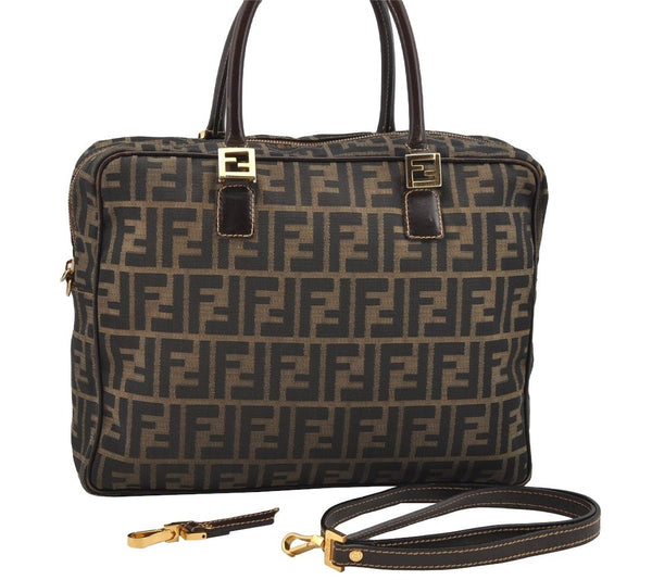 Authentic FENDI Zucca 2Way Shoulder Hand Bag Canvas Leather Brown 3306I