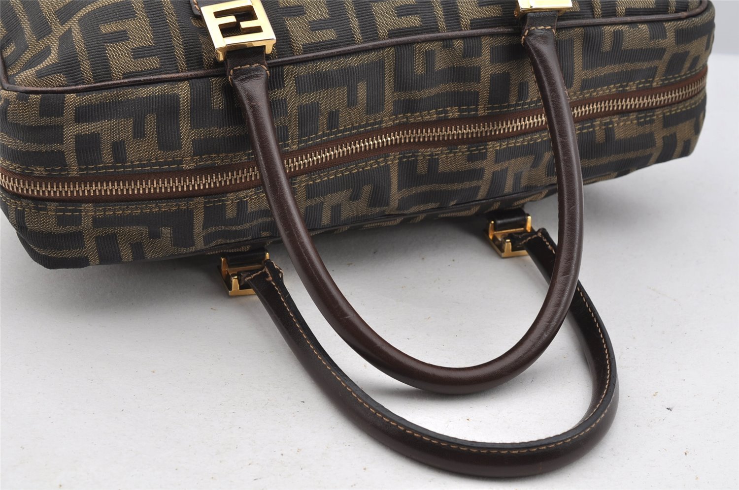 Authentic FENDI Zucca 2Way Shoulder Hand Bag Canvas Leather Brown 3306I