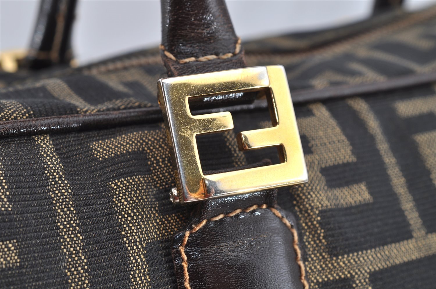 Authentic FENDI Zucca 2Way Shoulder Hand Bag Canvas Leather Brown 3306I