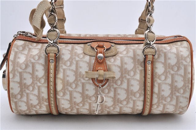 Auth Christian Dior Trotter Romantic Ribbon Hand Bag PVC Leather Beige 3307D