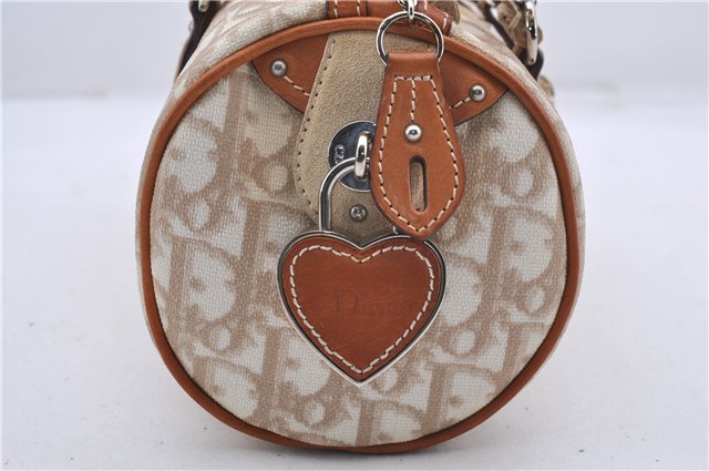 Auth Christian Dior Trotter Romantic Ribbon Hand Bag PVC Leather Beige 3307D