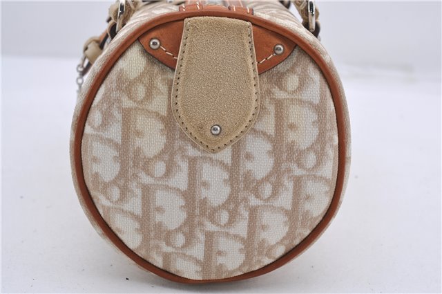 Auth Christian Dior Trotter Romantic Ribbon Hand Bag PVC Leather Beige 3307D