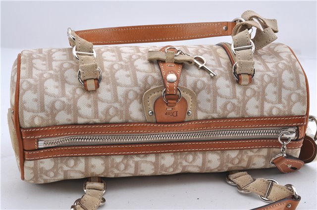 Auth Christian Dior Trotter Romantic Ribbon Hand Bag PVC Leather Beige 3307D