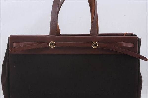 Authentic HERMES Her Bag Cabas PM & GM Shoulder Tote Bag Brown 3310D