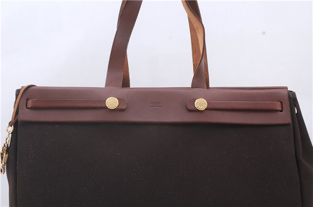 Authentic HERMES Her Bag Cabas PM & GM Shoulder Tote Bag Brown 3310D