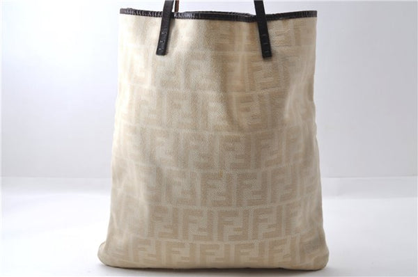 Authentic FENDI Zucca Shoulder Tote Bag Canvas Leather Beige 3313D