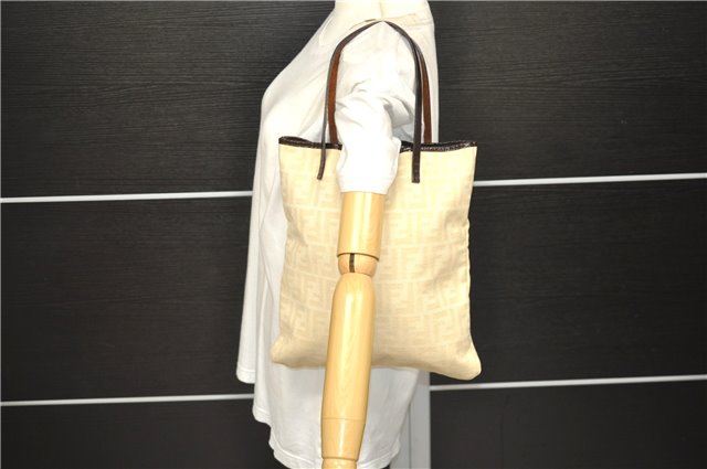 Authentic FENDI Zucca Shoulder Tote Bag Canvas Leather Beige 3313D