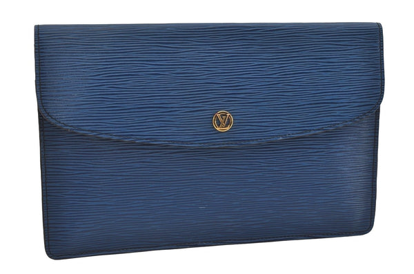 Authentic Louis Vuitton Epi Montaigne 27 Clutch Hand Bag Blue M52655 LV 3314I