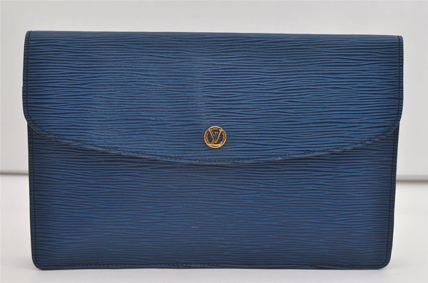 Authentic Louis Vuitton Epi Montaigne 27 Clutch Hand Bag Blue M52655 LV 3314I