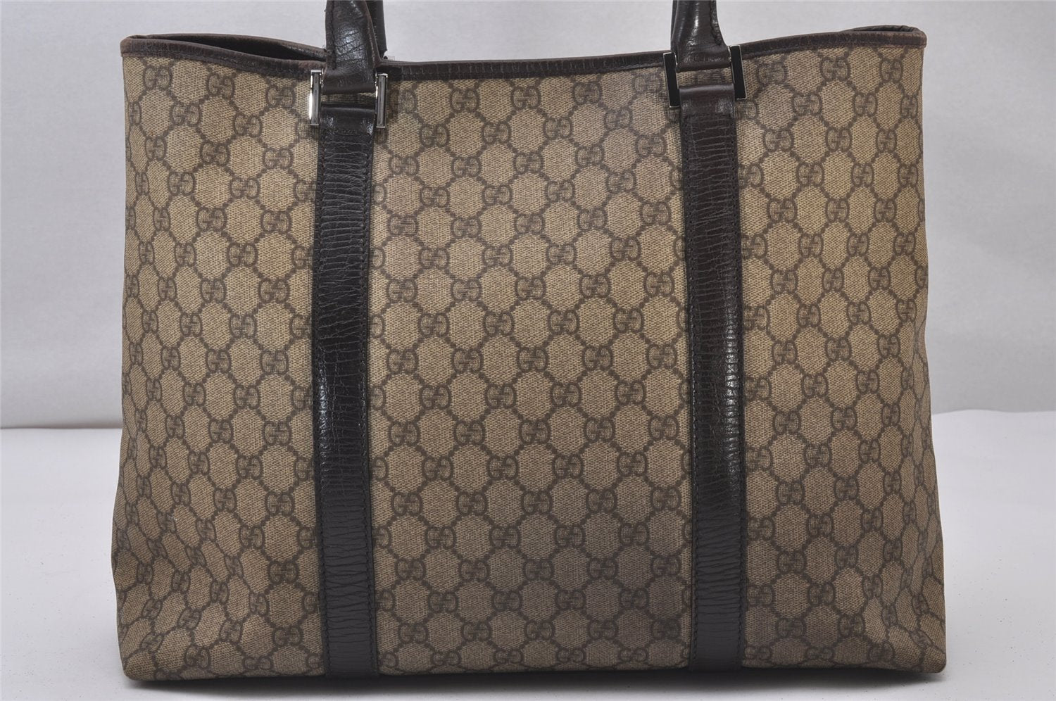 Authentic GUCCI Vintage Shoulder Tote Bag GG PVC Leather 114288 Brown 3318I