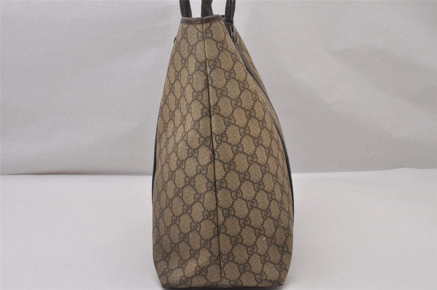 Authentic GUCCI Vintage Shoulder Tote Bag GG PVC Leather 114288 Brown 3318I