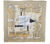 Authentic HERMES Carre 90 Scarf "locomotives a vapeur" Silk Beige 3319D