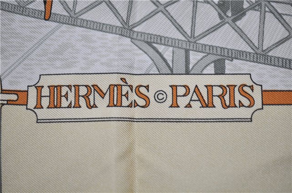 Authentic HERMES Carre 90 Scarf "locomotives a vapeur" Silk Beige 3319D