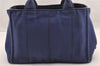 Authentic PRADA CANAPA SS Denim 2Way Shoulder Hand Bag B2439G Navy Blue 3323I