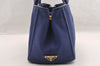 Authentic PRADA CANAPA SS Denim 2Way Shoulder Hand Bag B2439G Navy Blue 3323I