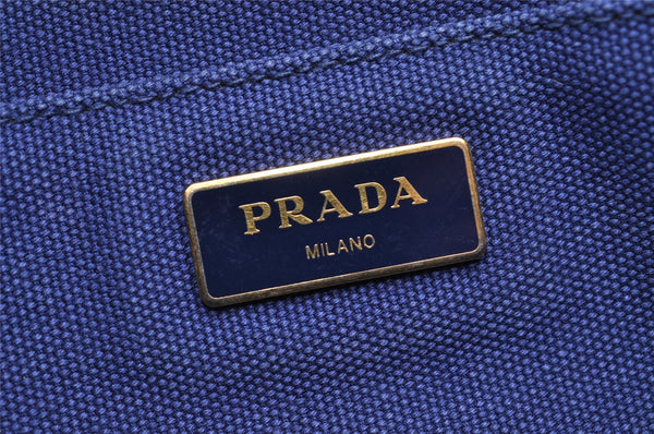 Authentic PRADA CANAPA SS Denim 2Way Shoulder Hand Bag B2439G Navy Blue 3323I