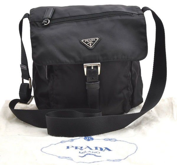 Authentic PRADA Nylon Tessuto Leather Shoulder Cross Body Bag Purse Black 3324I