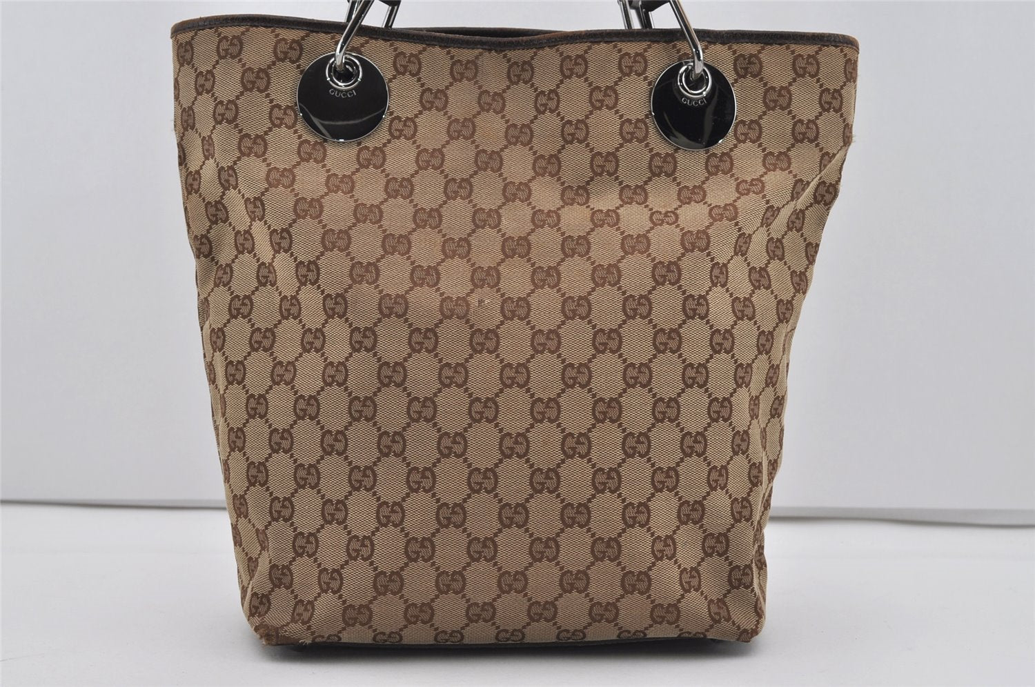 Authentic GUCCI Eclipse Shoulder Tote Bag GG Canvas Leather 120836 Brown 3325I