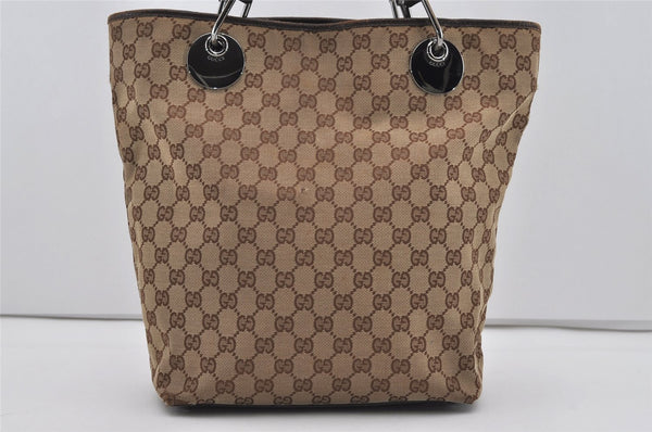 Authentic GUCCI Eclipse Shoulder Tote Bag GG Canvas Leather 120836 Brown 3325I