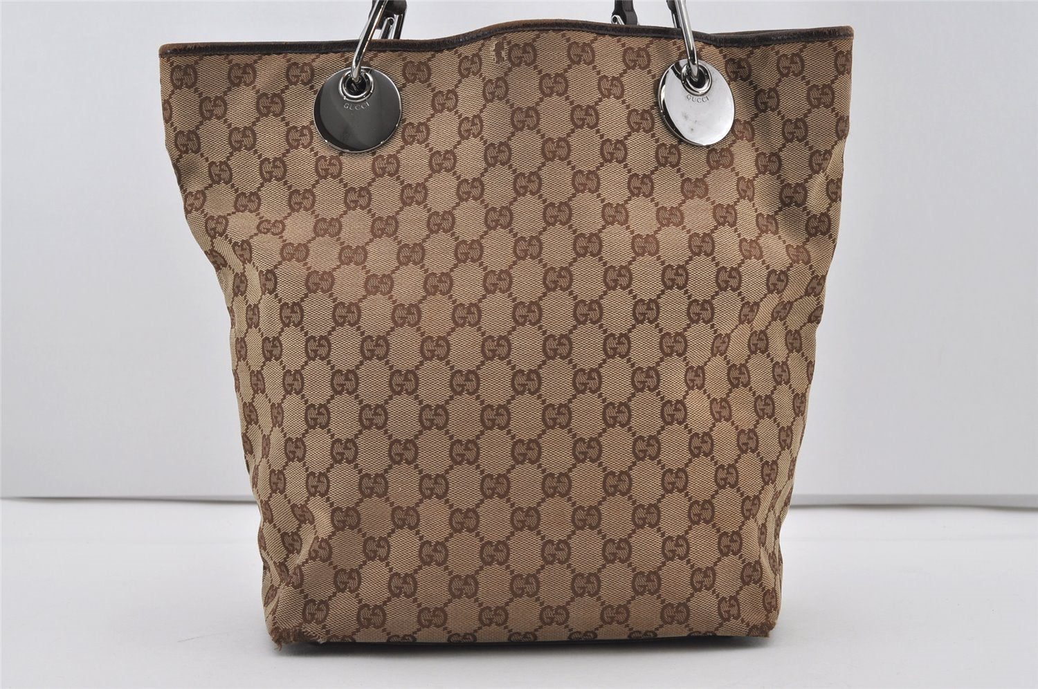 Authentic GUCCI Eclipse Shoulder Tote Bag GG Canvas Leather 120836 Brown 3325I