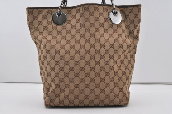 Authentic GUCCI Eclipse Shoulder Tote Bag GG Canvas Leather 120836 Brown 3325I