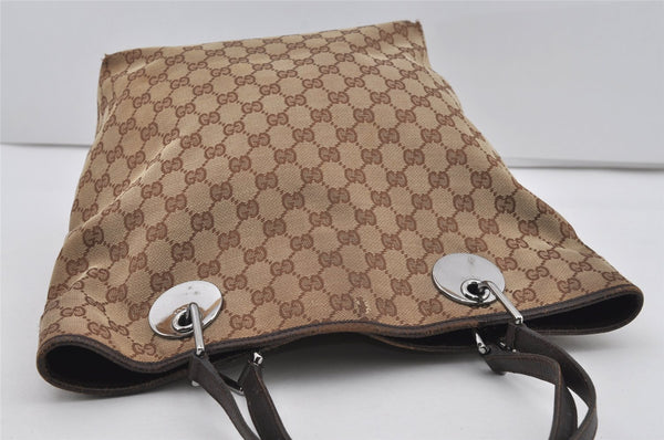 Authentic GUCCI Eclipse Shoulder Tote Bag GG Canvas Leather 120836 Brown 3325I