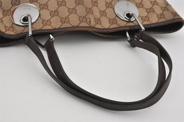 Authentic GUCCI Eclipse Shoulder Tote Bag GG Canvas Leather 120836 Brown 3325I