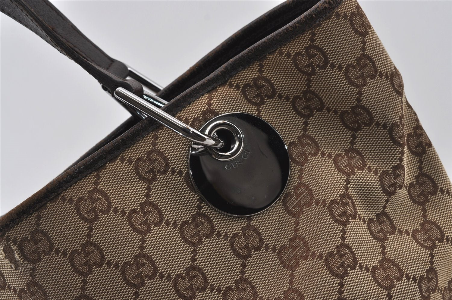 Authentic GUCCI Eclipse Shoulder Tote Bag GG Canvas Leather 120836 Brown 3325I