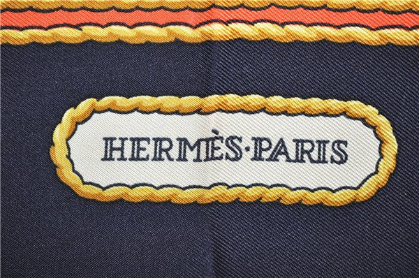 Authentic HERMES Carre 90 Scarf "HOMMAGE A CHARLES GARNIER" Silk Navy Box 3329F